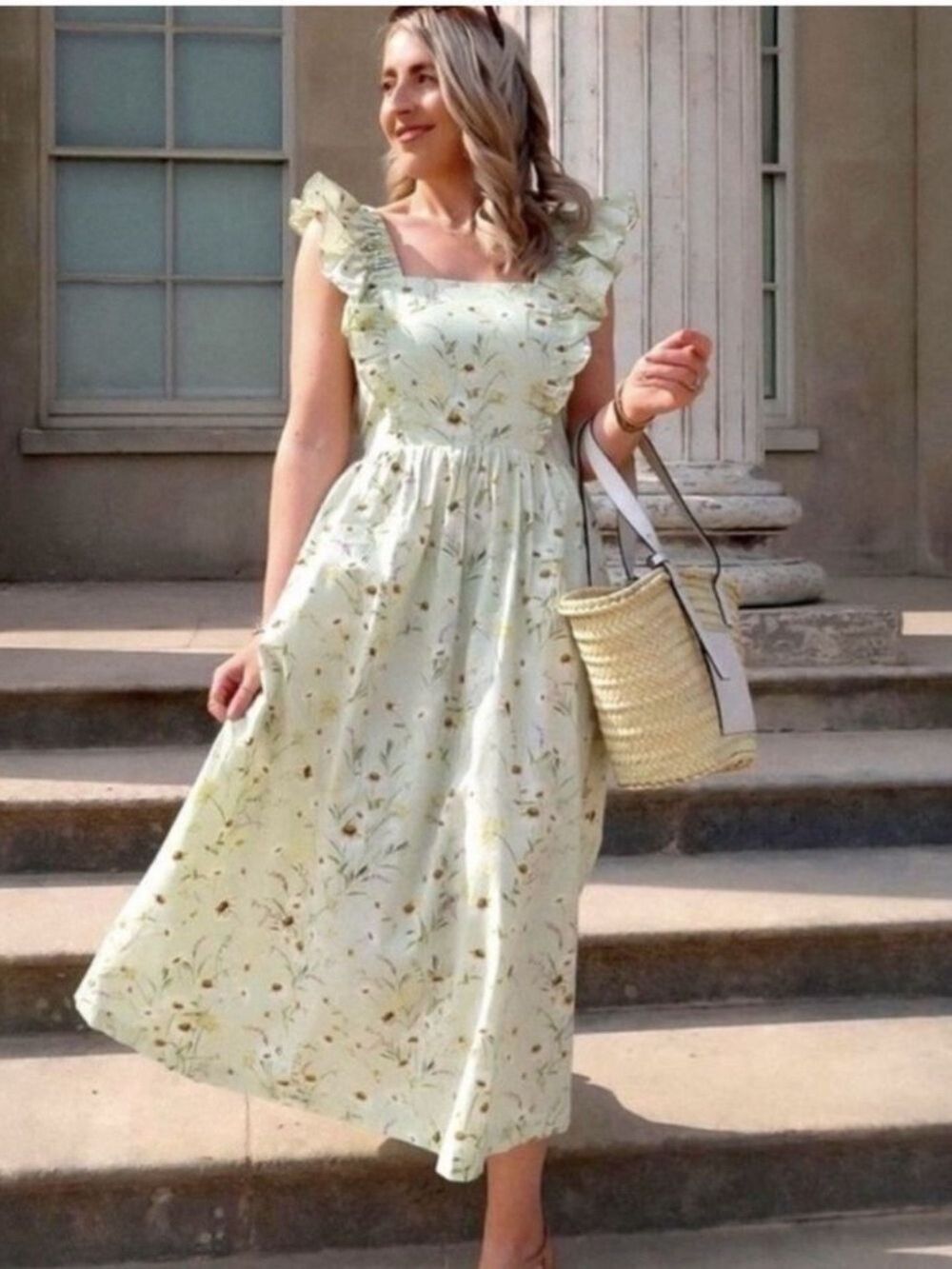 H&M Wildflower Meadow Collection Maxi Dress XXL Ruffle Green RARE Bloggers Fave